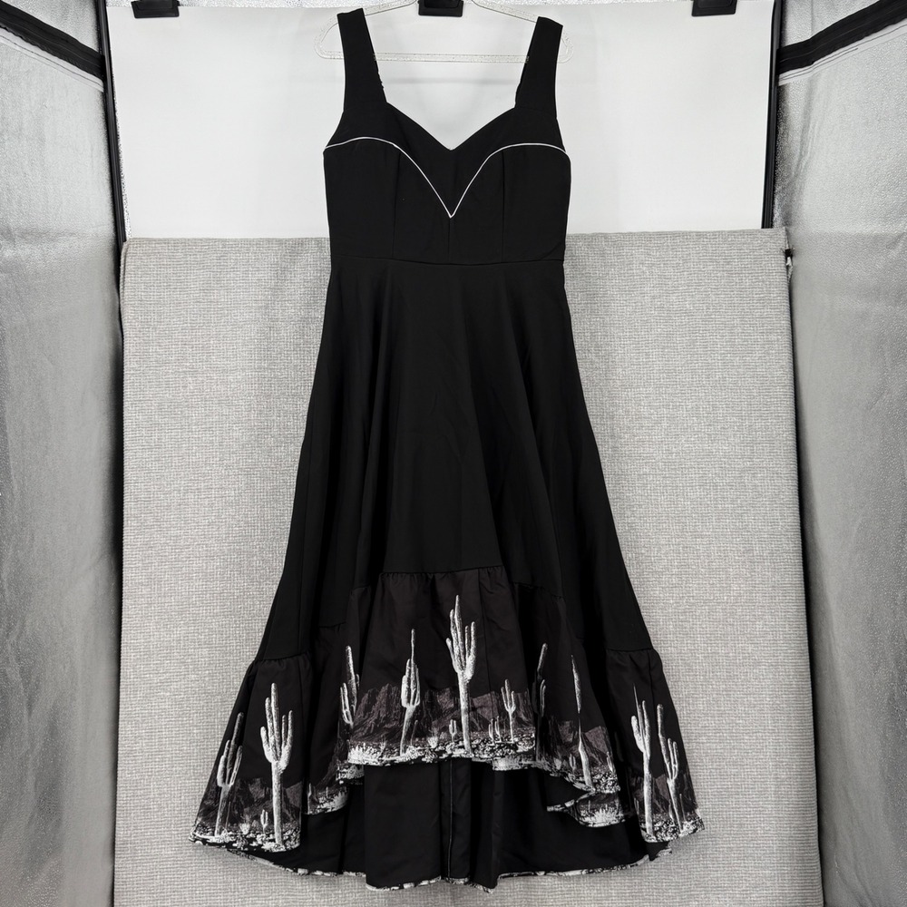 Black Sleeveless Desert-Print A-Line Dress